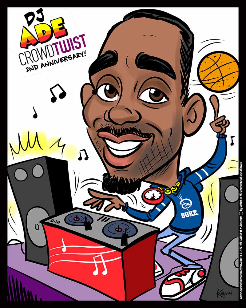 Caricature of man DJing at a party
