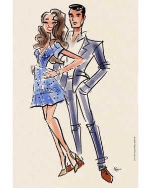 sketch of man and woman in dressy clothing