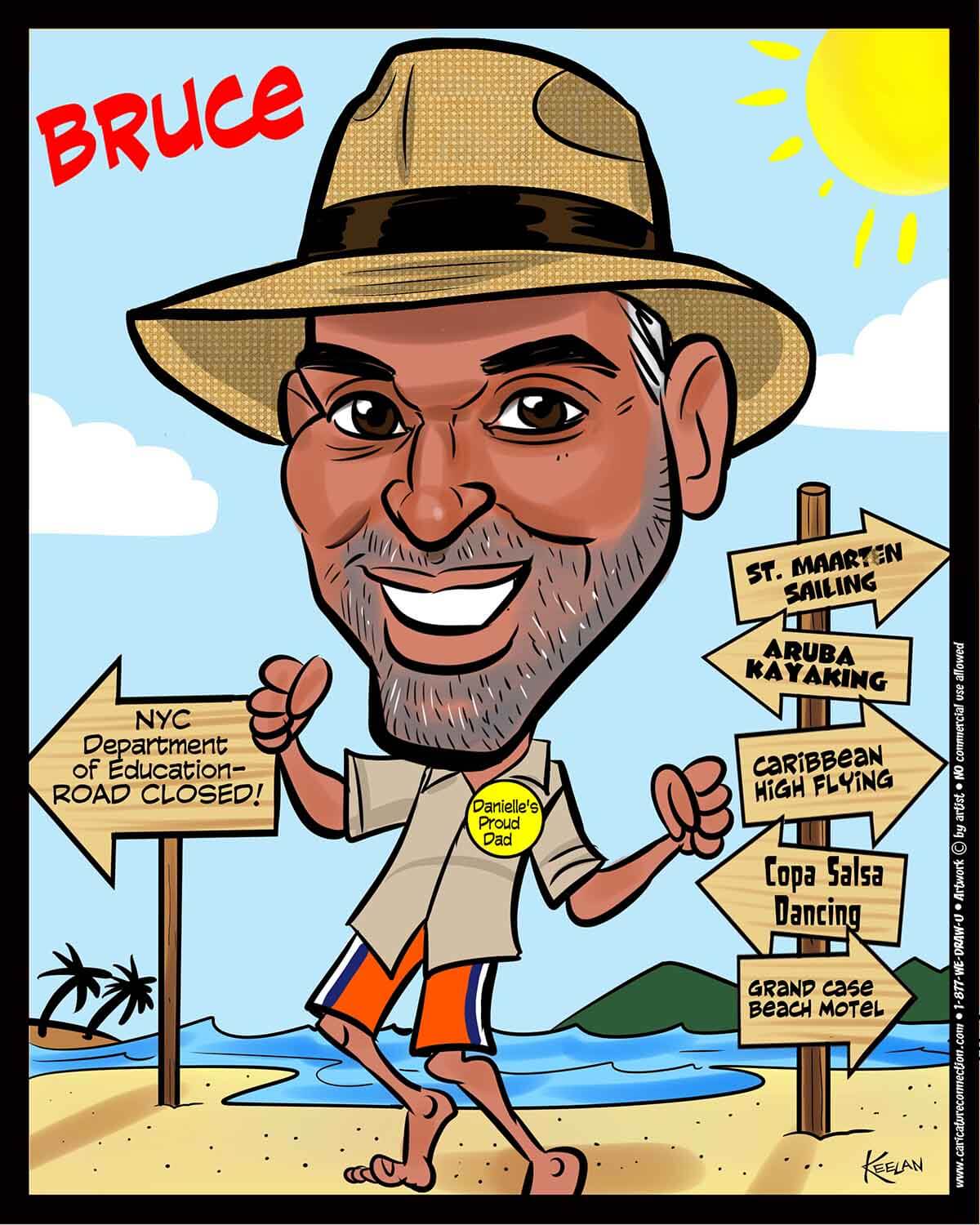 Caricature of man on the beach