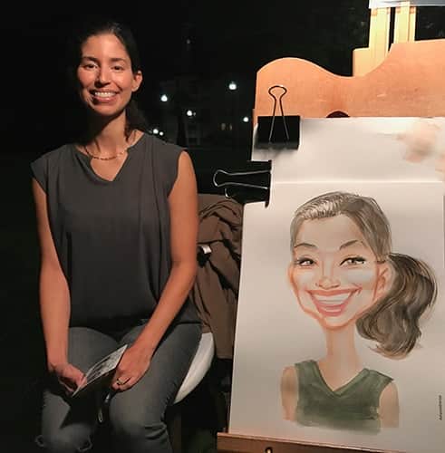 woman sitting for watercolor portrait