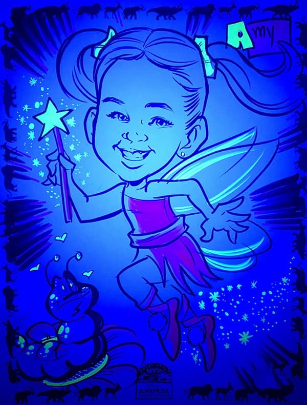 neon caricature of a girl as a fairy