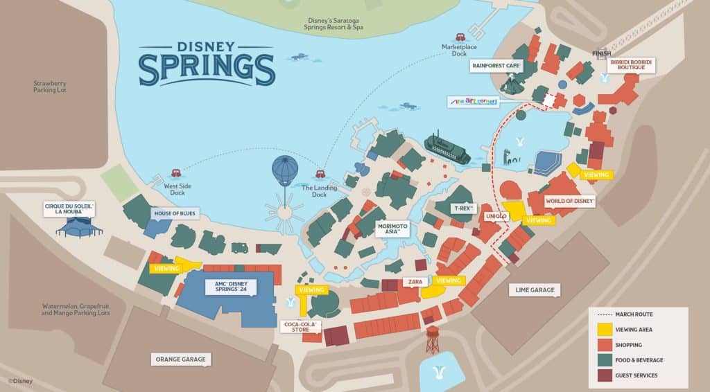 map of disney springs highlighting the art corner